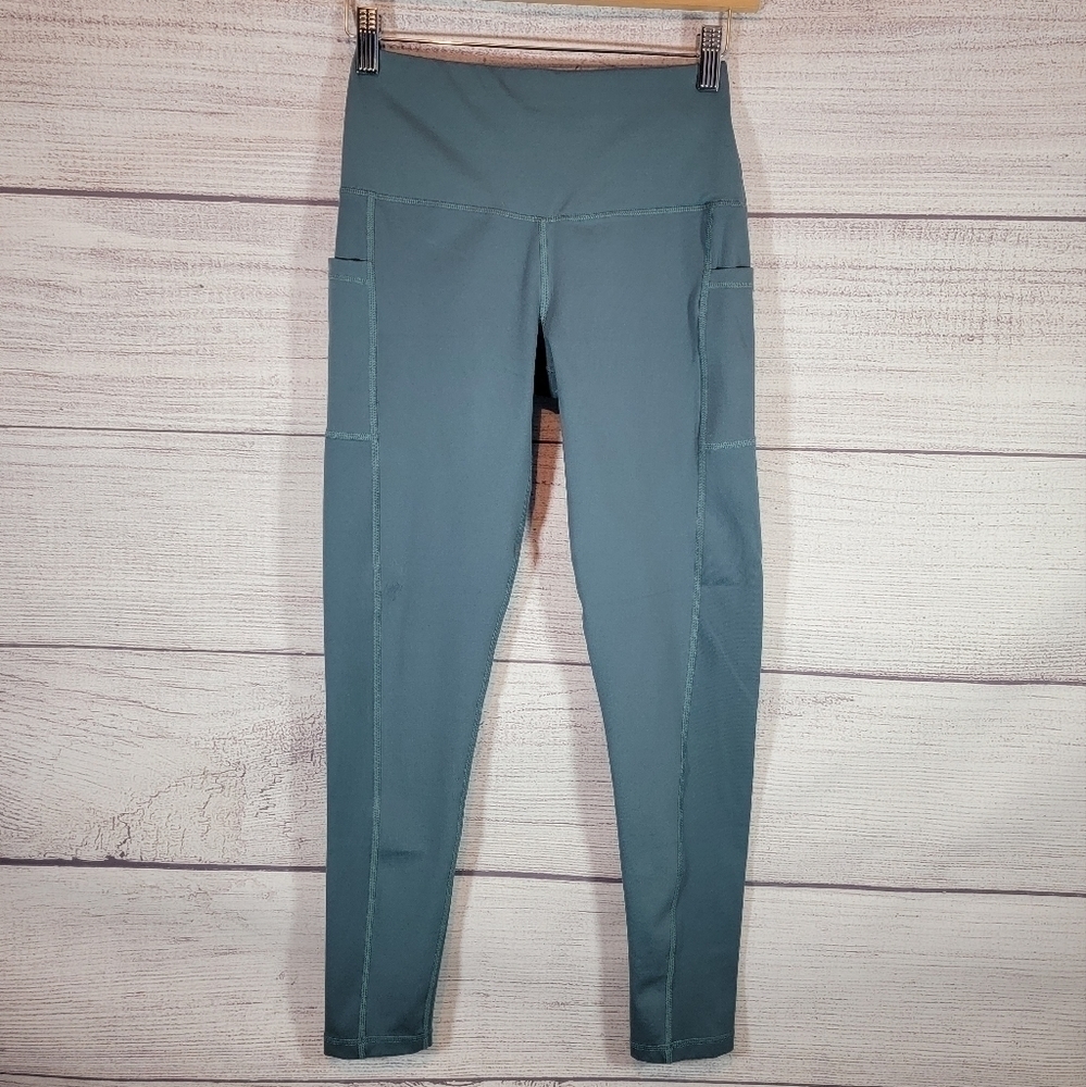 HIGH Waist Ankle Length Leggings with Pockets Turquoise Size X-Small